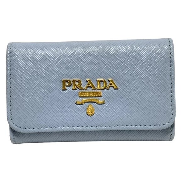 Auth PRADA - 1PG004 Celeste (light blue) Saffiano Leather Key Case - Picture 1 of 5